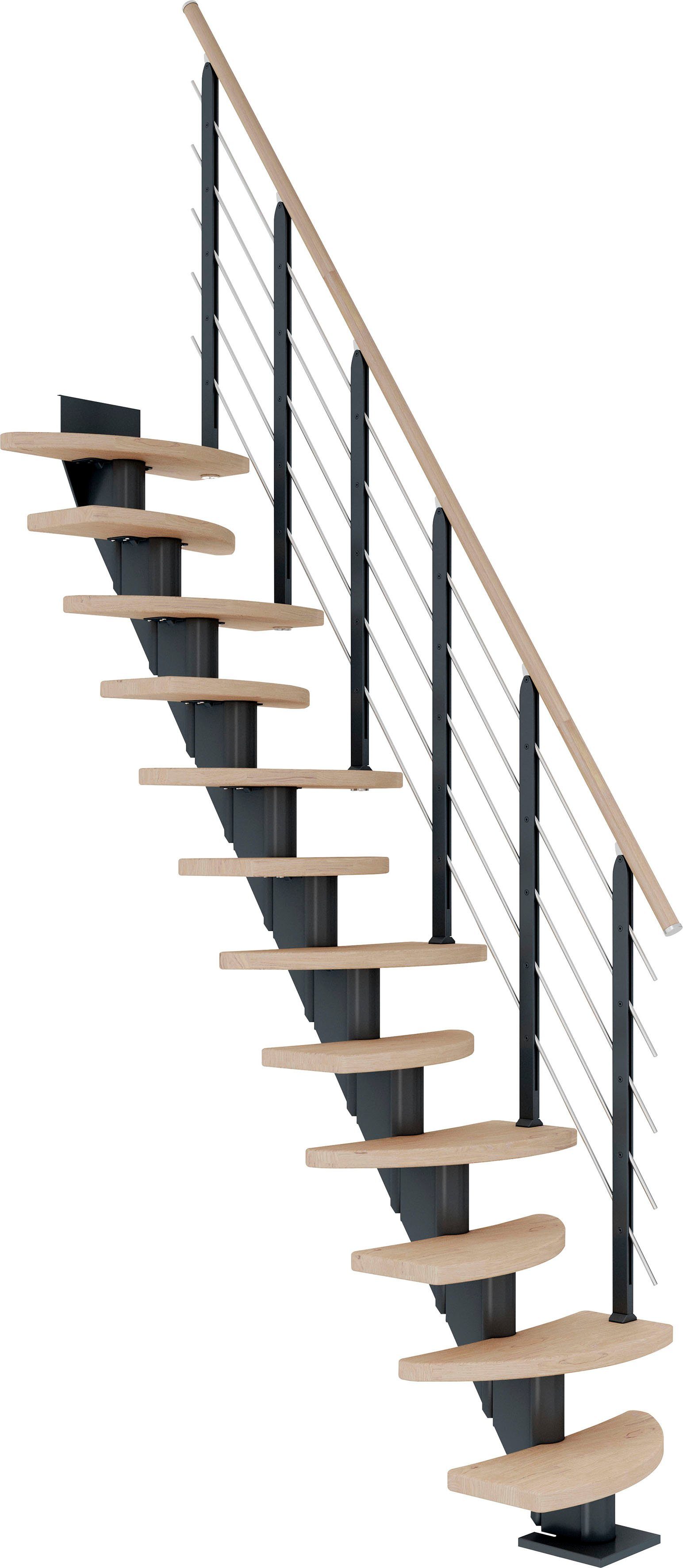 Dolle Mittelholmtreppe Berlin, für Geschosshöhen bis 270 cm, Stufen offen, Eiche weiß/Metall