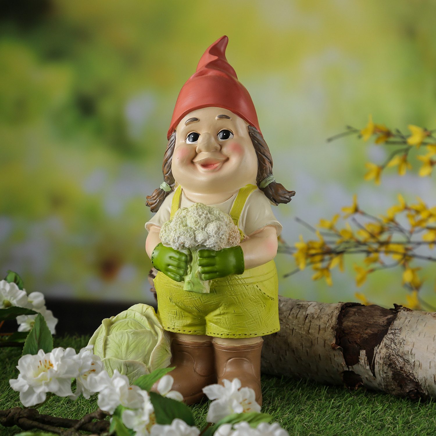 MARELIDA Gartenzwerg MAGDA Gärtner Zwerg mit Gemüse Polyresin Gartenfigur Gnom 29cm