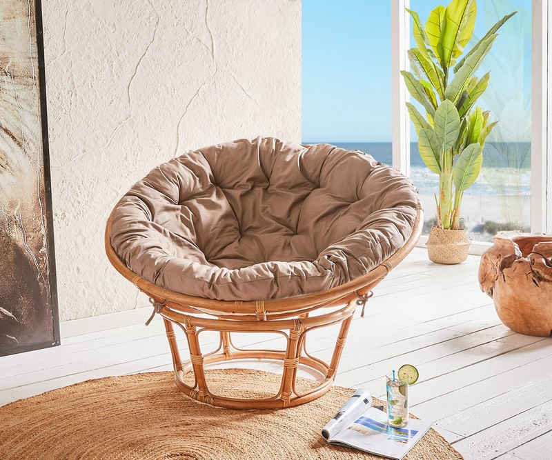 DELIFE Relaxsessel Honig, Kissen Grau Ø 115x64 cm aus Rattan