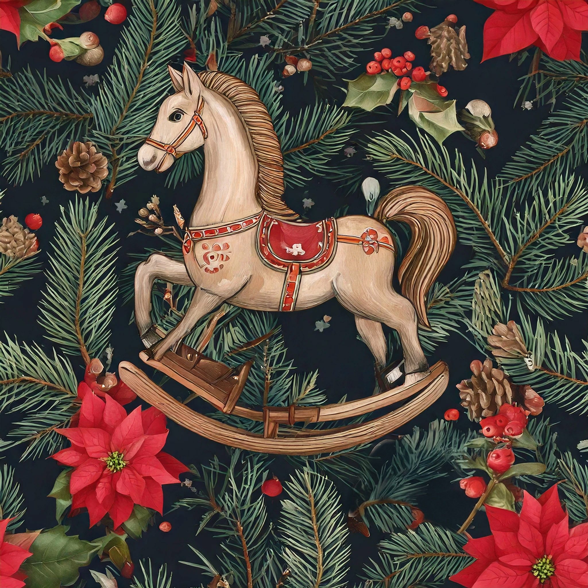 Star Geschenkpapier, Geschenkpapier Schaukelpferd 70cm x 2m Rolle Grün Rot Beige