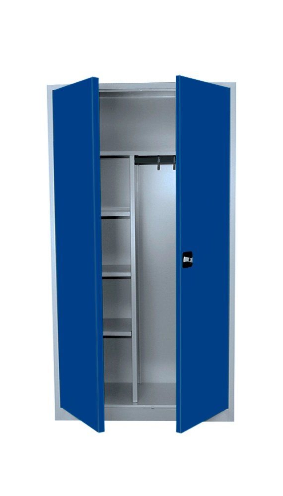 Steelboxx Mehrzweckschrank mit Garderobenteil XL Spind Kleiderspind 2-türig 195x92,5x42,2cm (1-St) Komplett montiert, keine Montage notwendig Korpus: RAL 7035 Lichtgrau/ Türen: RAL 5010 Enzianblau | Lichtgrau