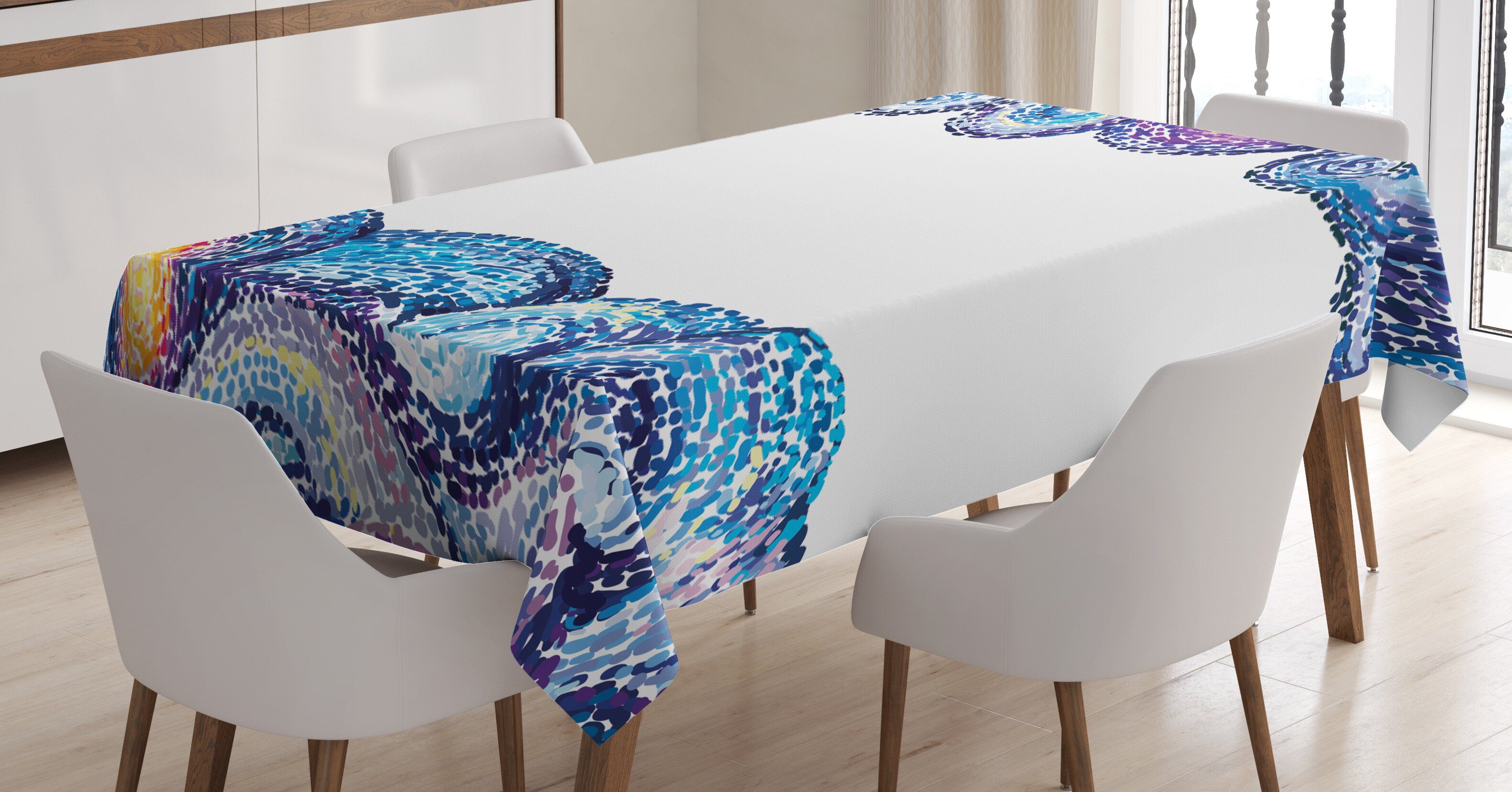 Abakuhaus Tischdecke Farbfest Waschbar Für den Außen Bereich geeignet Klare Farben, Sternenklare Nacht Aquarell-Welle