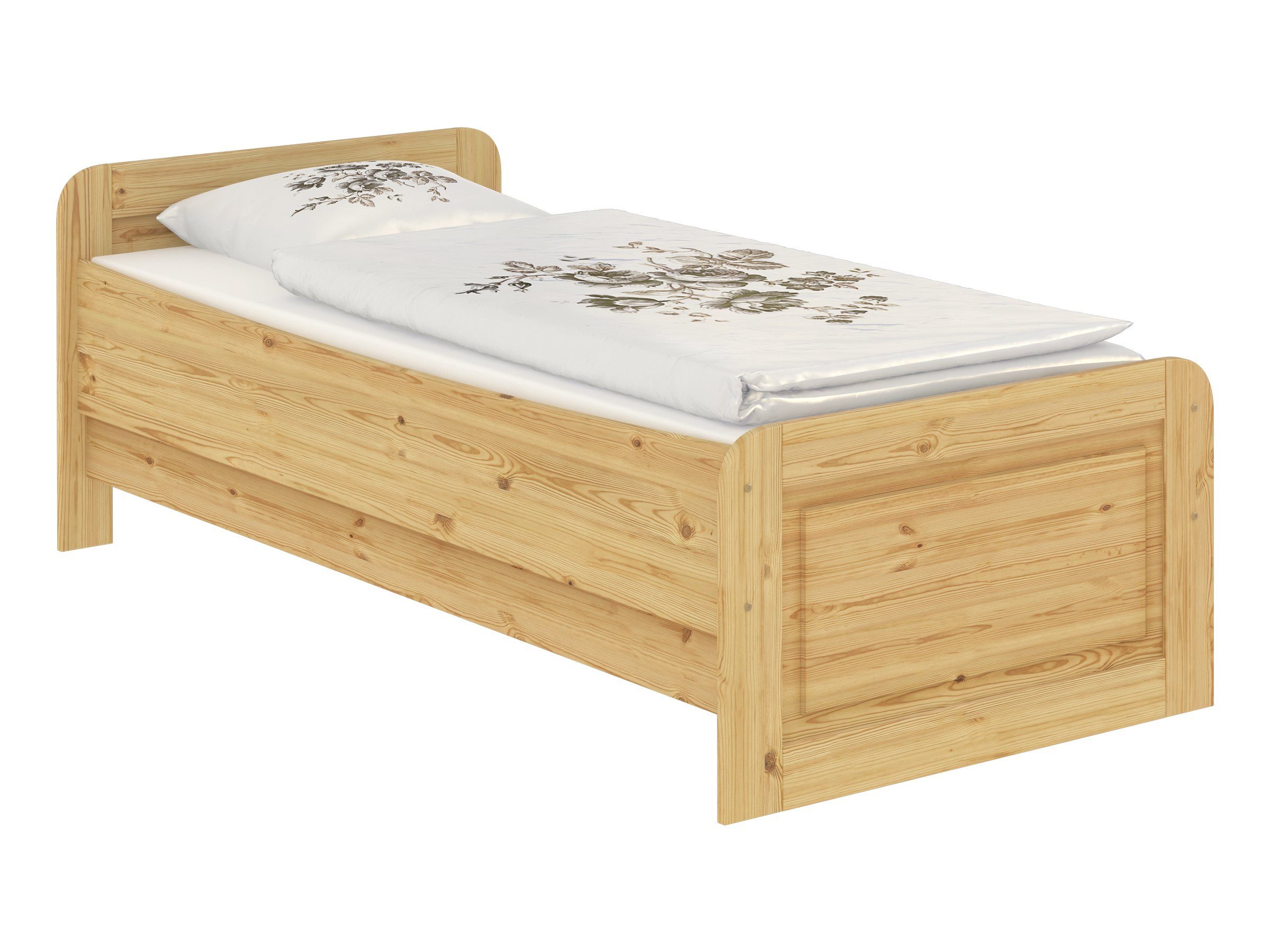 Kiefer Überlänge Rollrost, massiv 100x220 Einzelbett mit lackiert Kieferfarblos Seniorenbett ERST-HOLZ