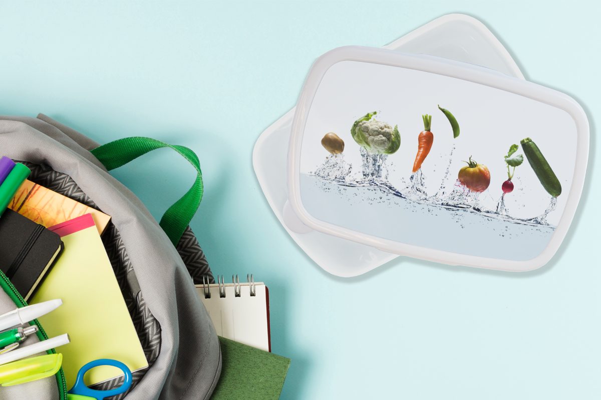 MuchoWow Lunchbox Gemüse - und Kinder und weiß Wasser für Brotbox Jungs Mädchen Brotdose, Zucchini, Kunststoff, (2-tlg), für Erwachsene, 