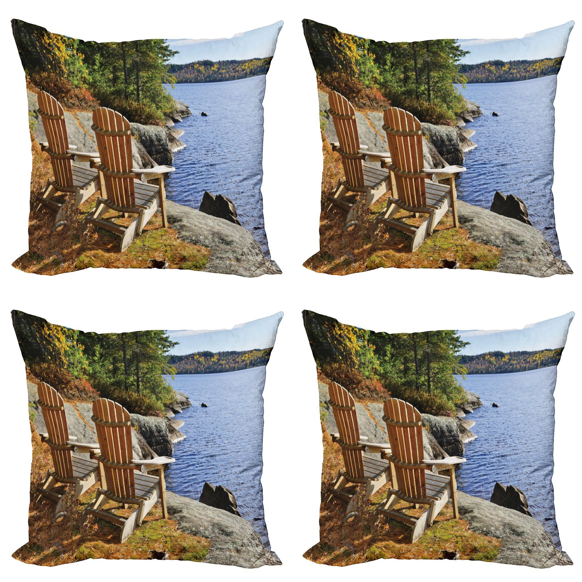 Kissenbezüge Modern Accent Doppelseitiger Digitaldruck, Abakuhaus (4 Stück), See Theme Adirondack Chairs Shore