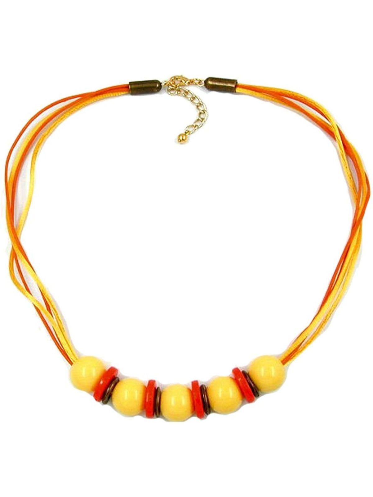 Gallay Perlenkette Kette 5x Perle gelb orange altmessingfarben (1-tlg)