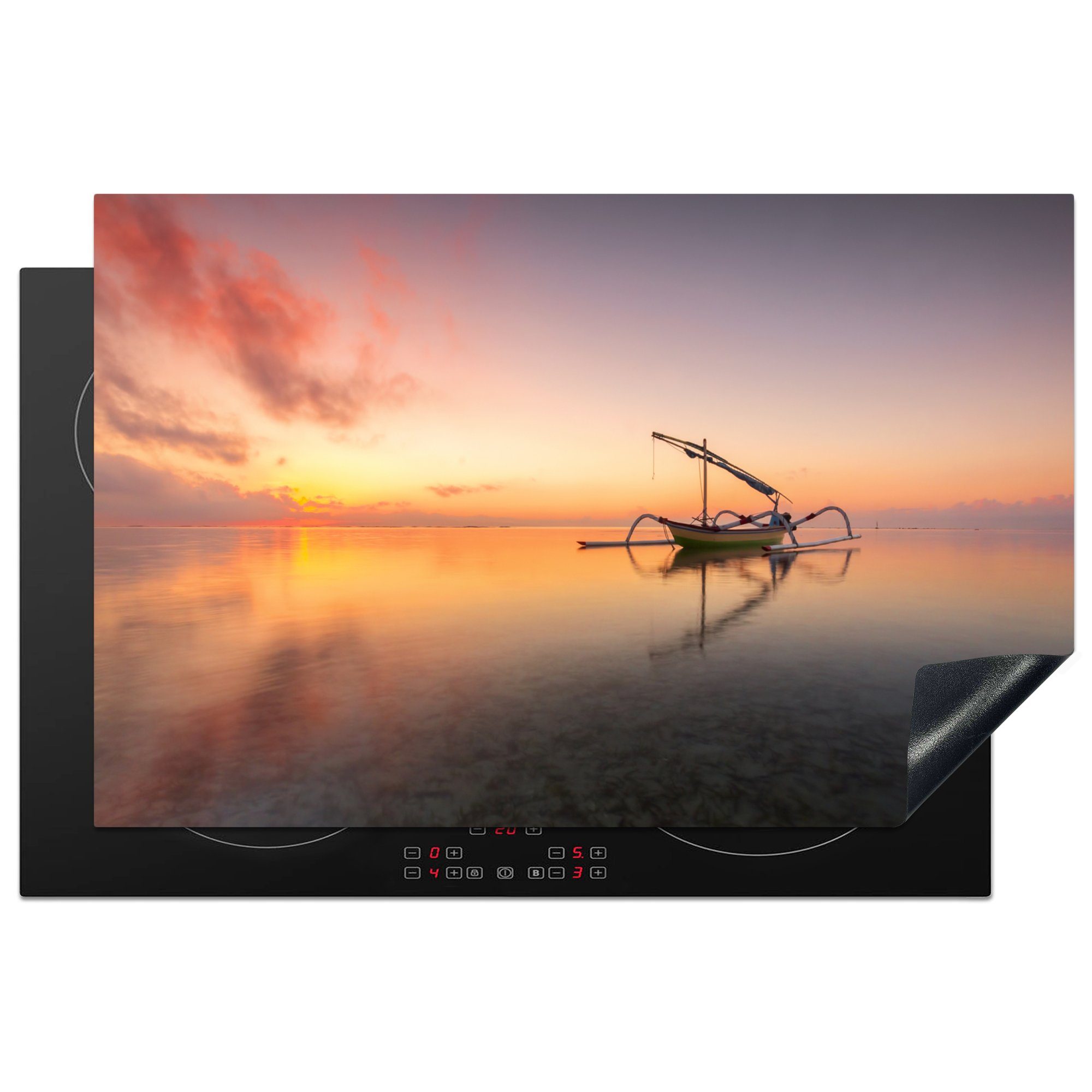 MuchoWow Herdblende-/Abdeckplatte Bild eines Sonnenuntergangs auf Bali, Vinyl, (1 tlg), 81x52 cm, Induktionskochfeld Schutz für die küche, Ceranfeldabdeckung