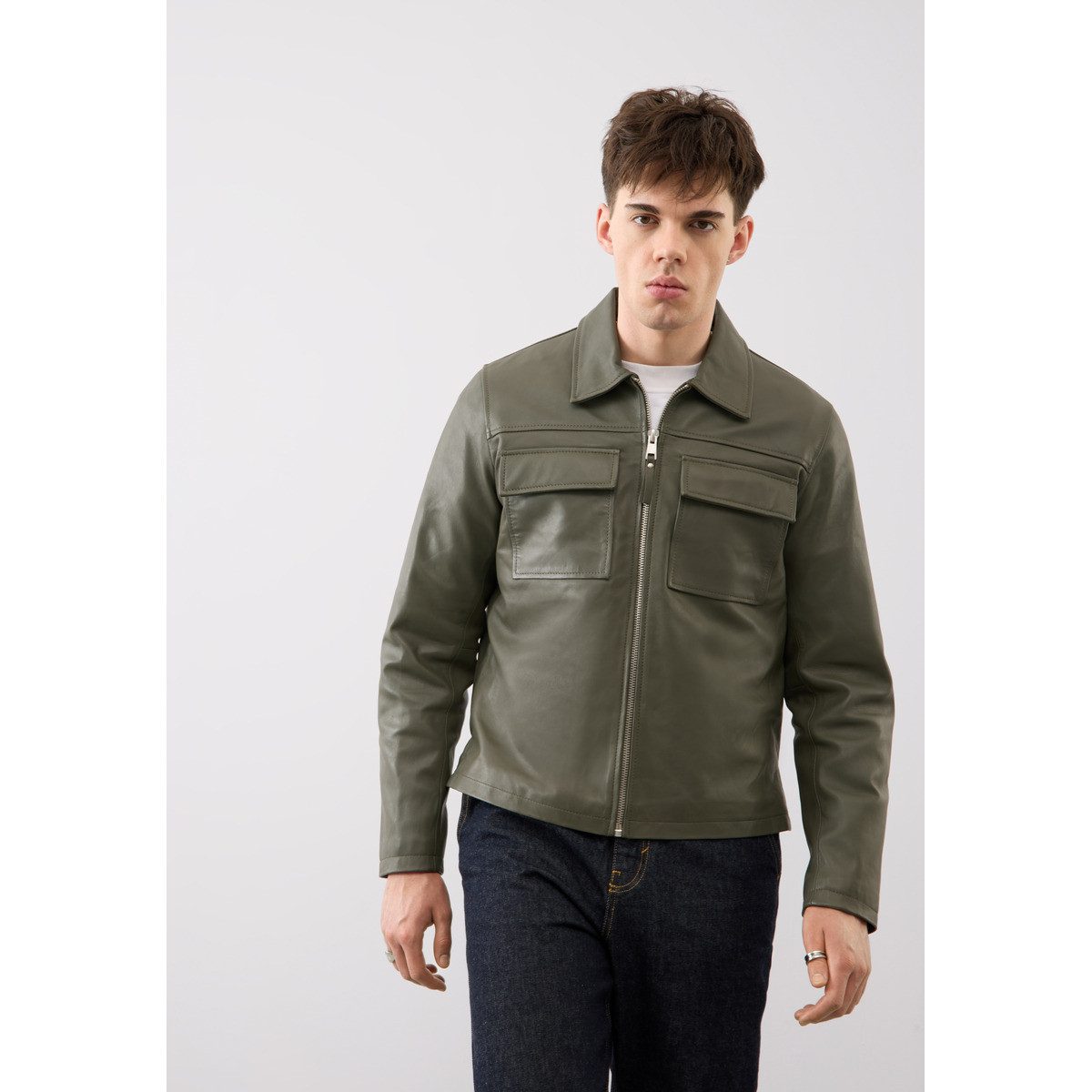 Bolongaro Trevor Lederjacke Turner Shacket Herren Bomberjacke, Freizeitjacke, Blazer, Pufferjacke, Übergangsjacke