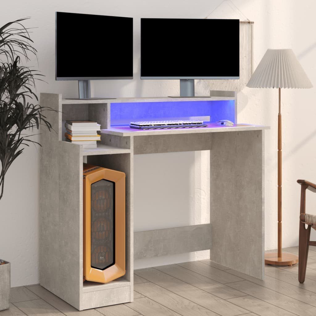 vidaXL Schreibtisch Schreibtisch mit LEDs Betongrau 97x45x90 cm Holzwerkstoff Betongrau | Betongrau | Sitzbänke