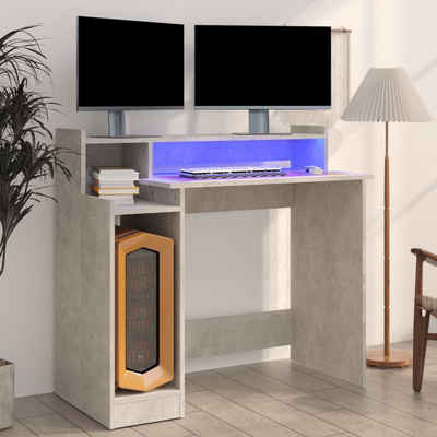 vidaXL Schreibtisch Schreibtisch mit LEDs Betongrau 97x45x90 cm Holzwerkstoff