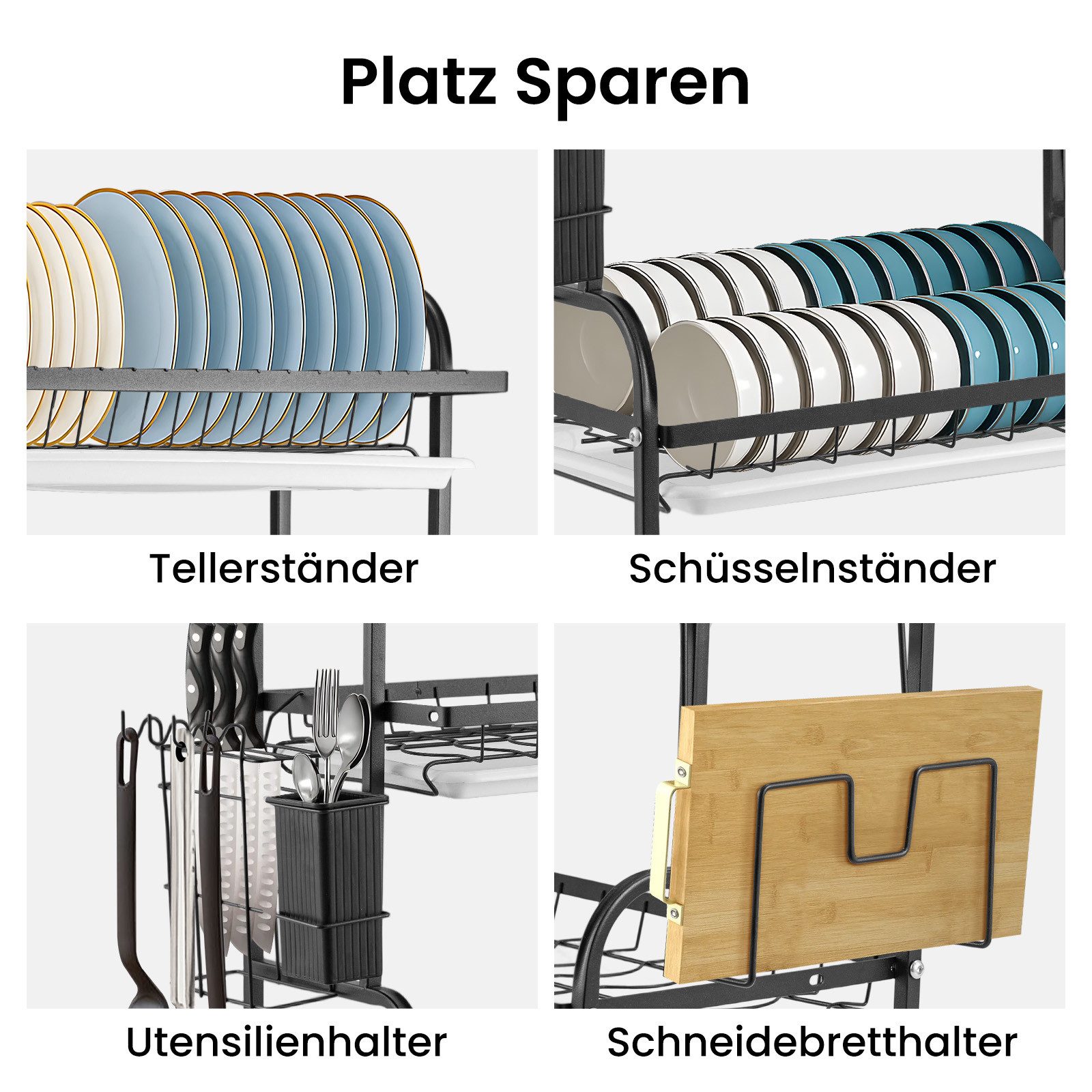 Youyijia Wand-Magnet Messerhalter Abtropfgestell Geschirr, Geschirrabtropfgestell Schwarz 3-stufig