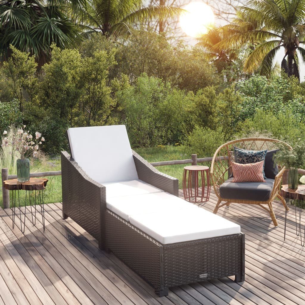 vidaXL Gartenliege Sonnenliege mit Cremeweißer Auflage Poly Rattan Schwarz, 1 St.