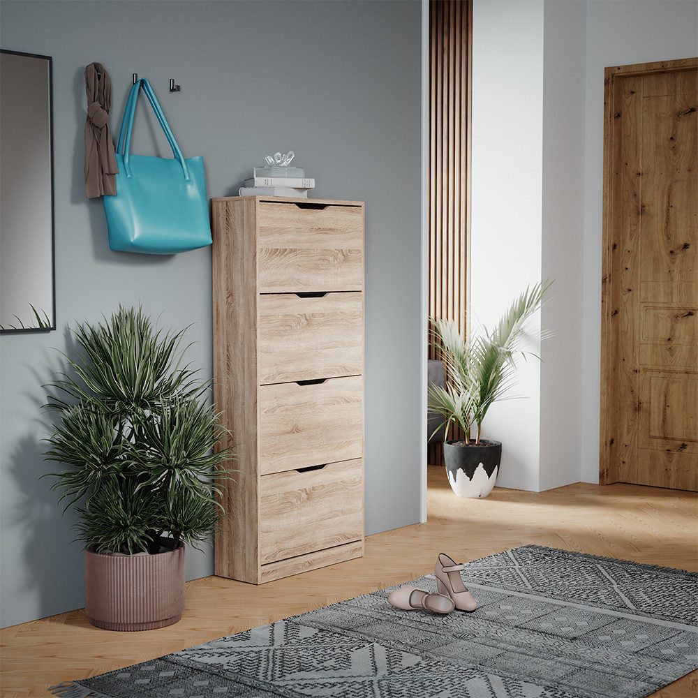 Vicco Schuhkipper Luca, Sonoma, 59 x 137 cm mit 4 Klappschubladen (1 St)