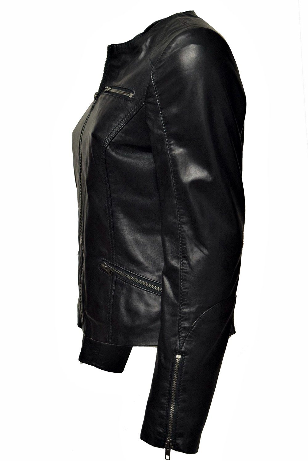 Zimmert Leather Lederjacke und Leder leichtes weiches Kim Schwarz Kragenlos