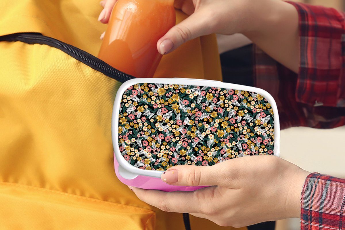 Kinder, Brotbox Lunchbox - rosa Mädchen, Kunststoff für Muster, Blumen - (2-tlg), Regenbogen Brotdose MuchoWow Kunststoff, Erwachsene, Snackbox,