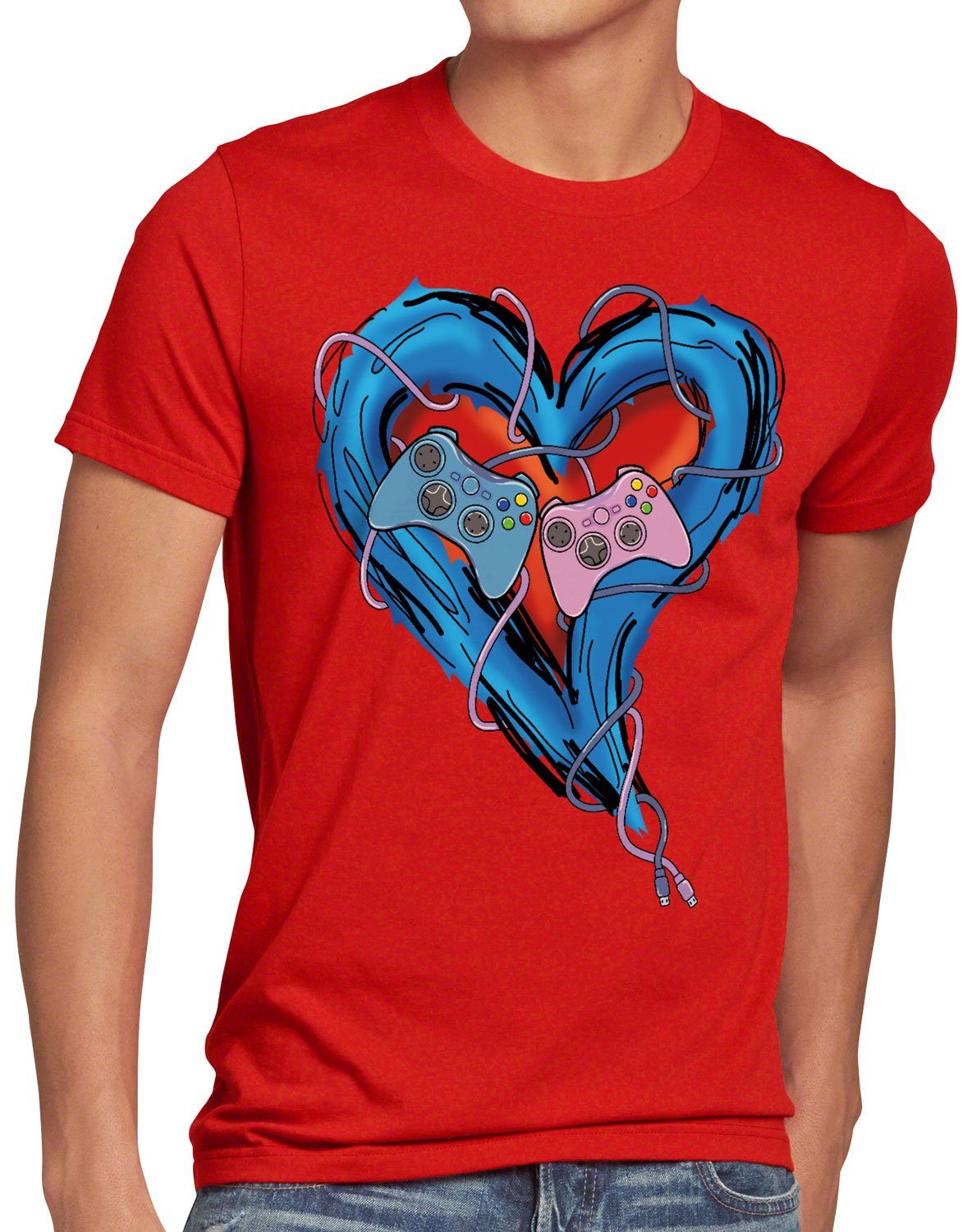 style3 Print-Shirt Herren T-Shirt Gamer Love videospiel partnerschaft liebe rot