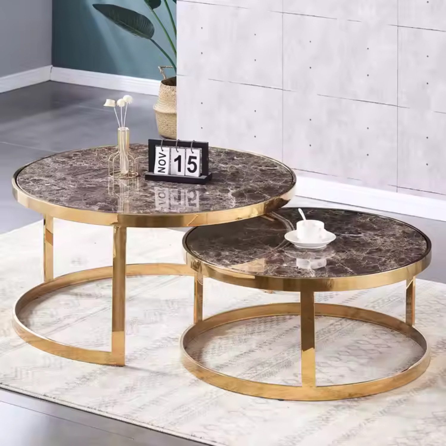 alesvelt Beistelltisch Set Couchtisch Set echtes Marmor (2er-Set), echte Ma günstig online kaufen