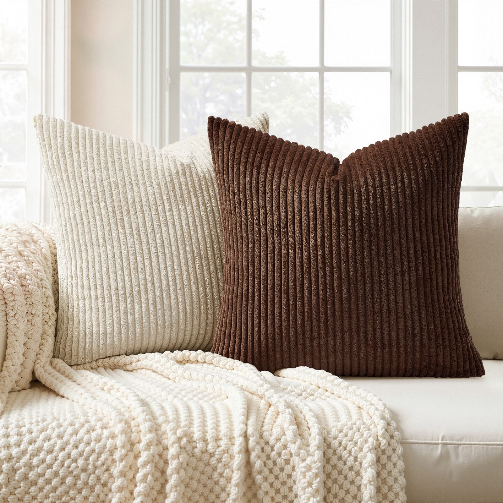 Topfinel Kissenbezug gestreiftes Muster,2er Set Kissenhülle Dekokissen Kissenbezug, Kordsamt 45x45 Sofakissen Couchkissen Zierkissenbezug Dekokissen – Bild 5 von 5