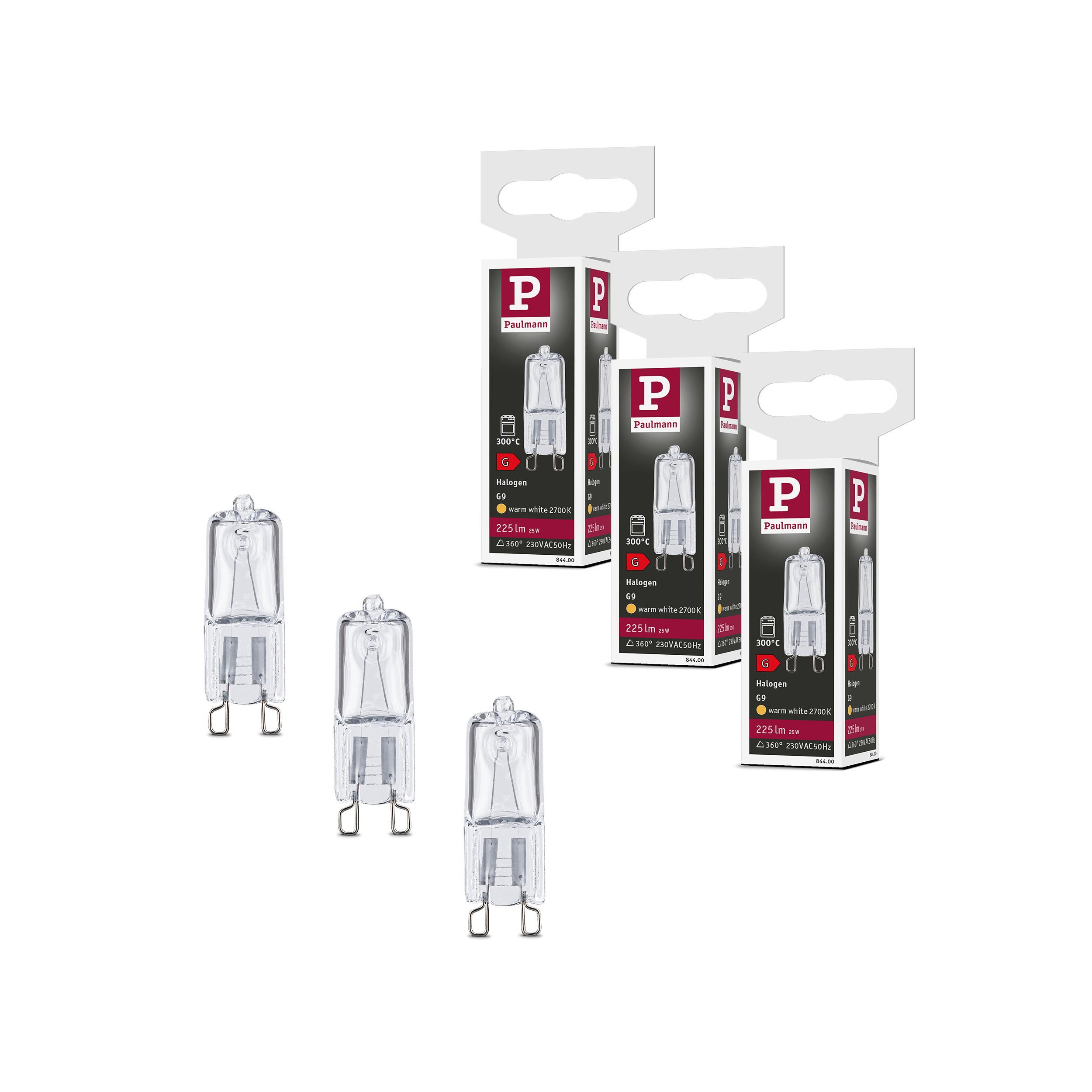 Paulmann Halogenlampe Set Halogen Stiftsockel Backofen G9 G9 230V 3x225lm 3x25W 2700K dimmba, G9, 3 St.
