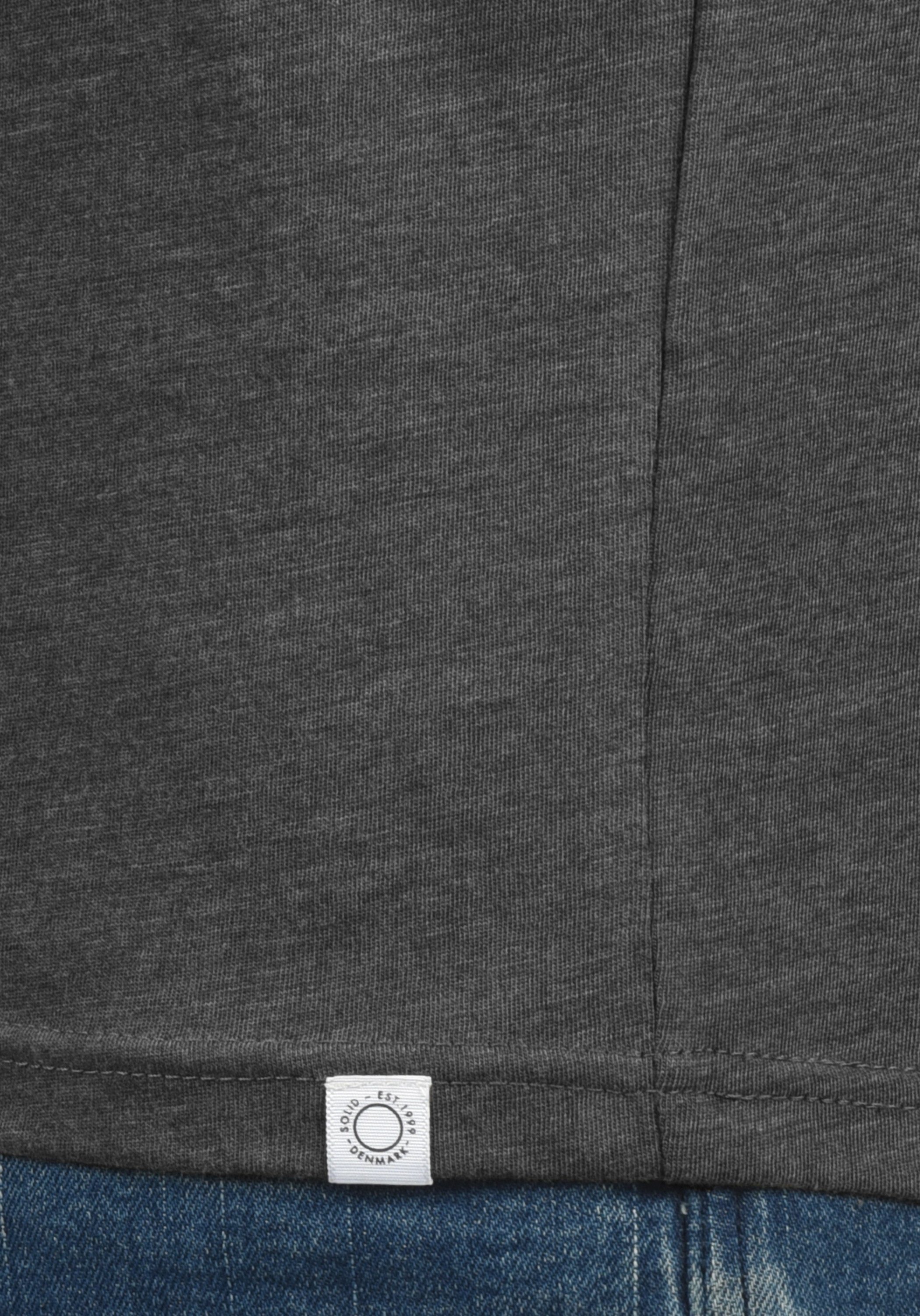 Grey !Solid SDBeda (8288) V-Ausschnitt Langarmshirt mit Dark Melange Longsleeve