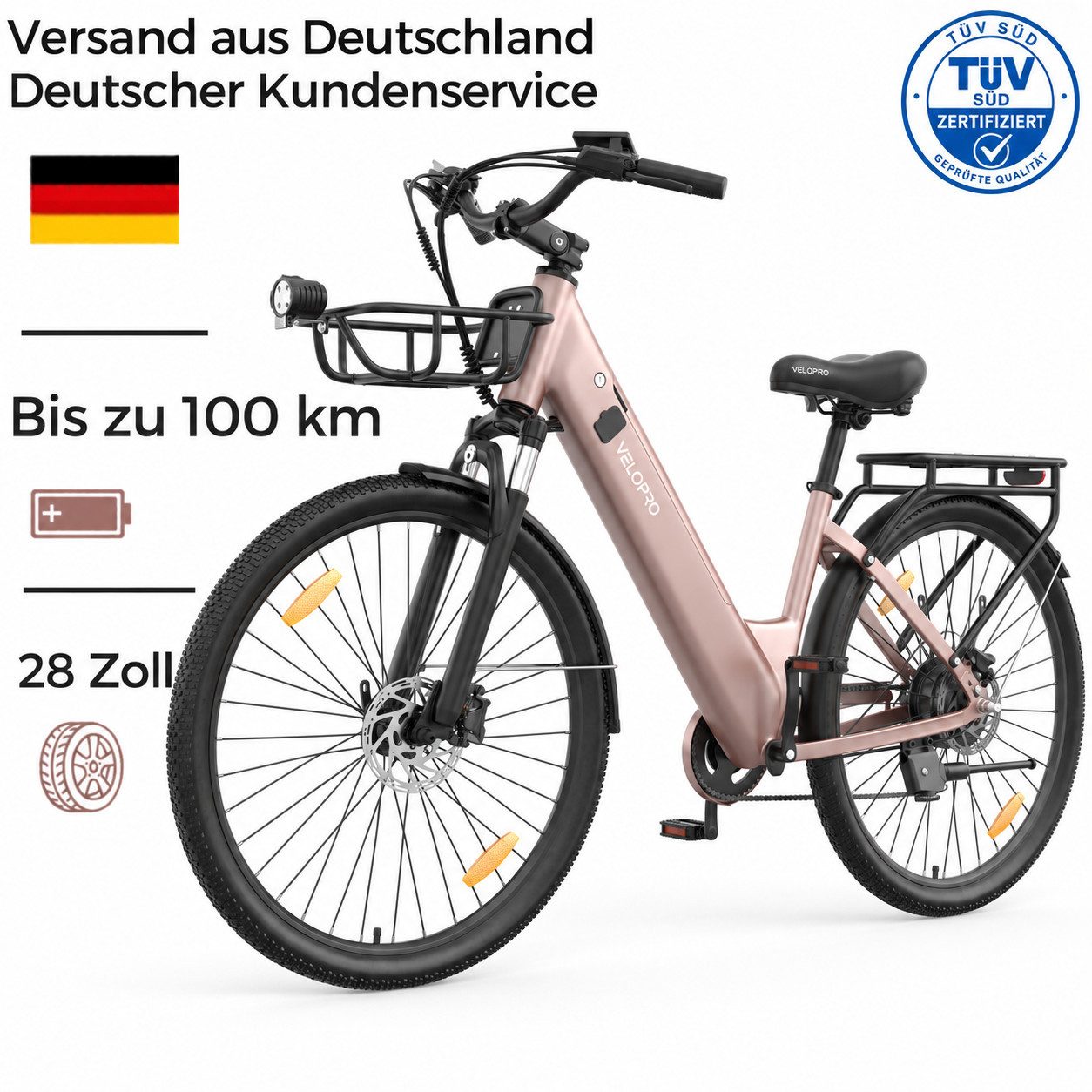 PIXAR E-Bike Cityrad Pedelec 28 Zoll 36V 18Ah bis 100 km Shimano 7 Gang, 7 Gang, Heckmotor, 648 Wh, Bürstenloser Motor, Bürstenloser Motor