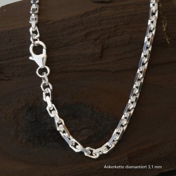 HOPLO Silberkette Ankerkette diamantiert Länge 45cm - Breite 3,1mm - 925 Silber, Made in Germany