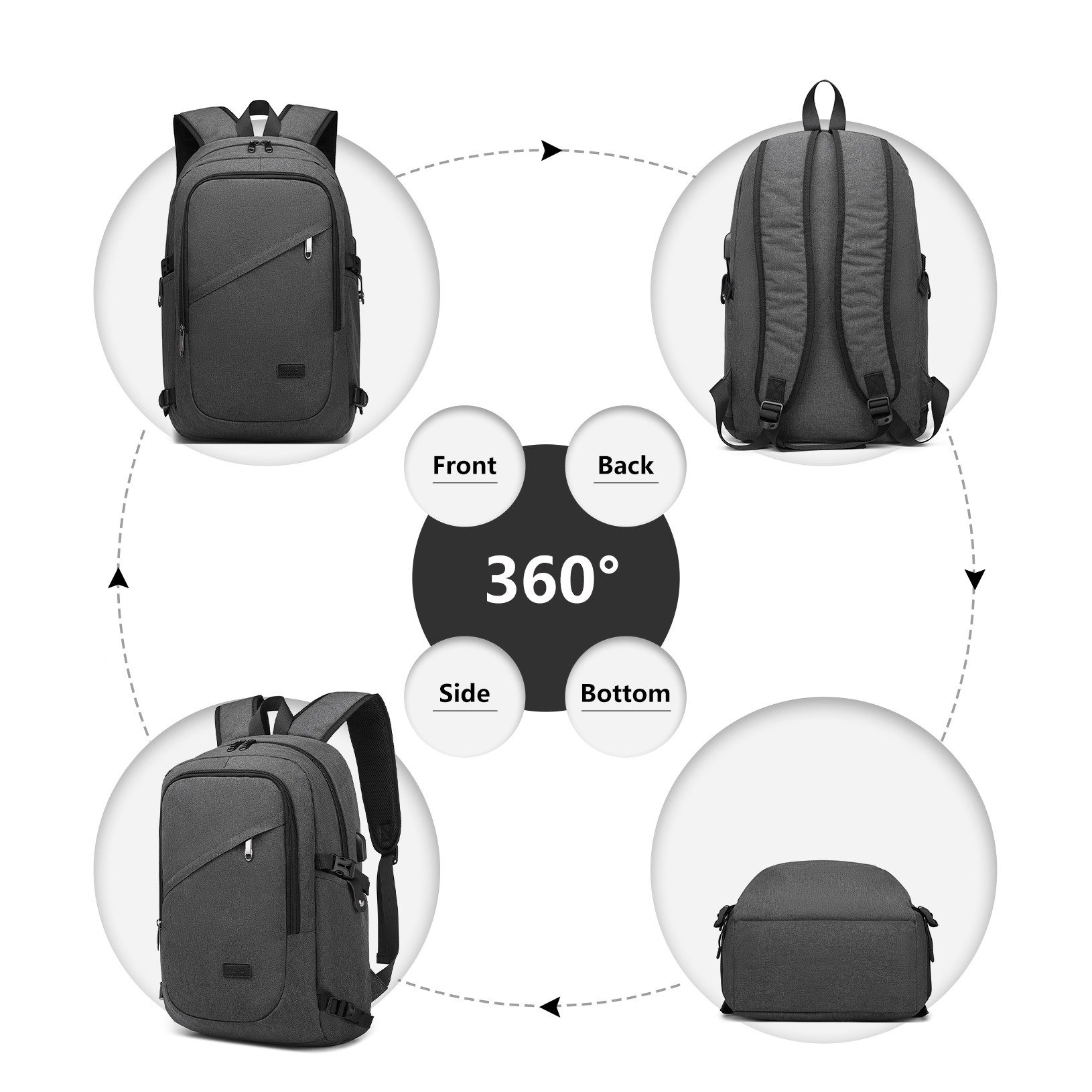 KONO Laptoprucksack, XL Laptop-Rucksack (50x30x14cm) + kleines Zahlenschloss