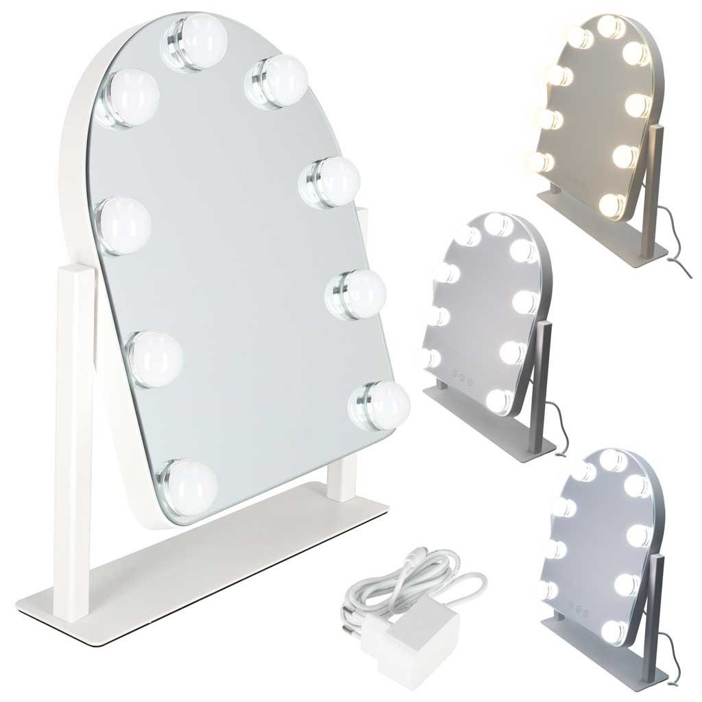 Ikonka Kosmetikspiegel Schminkspiegel Standspiegel Tischspiegel (Spar-Set, 1-St., 30,5 x 25,3 cm dimmbar), 9 LEDs, Touch-Dimmer, 3 Lichtfarben