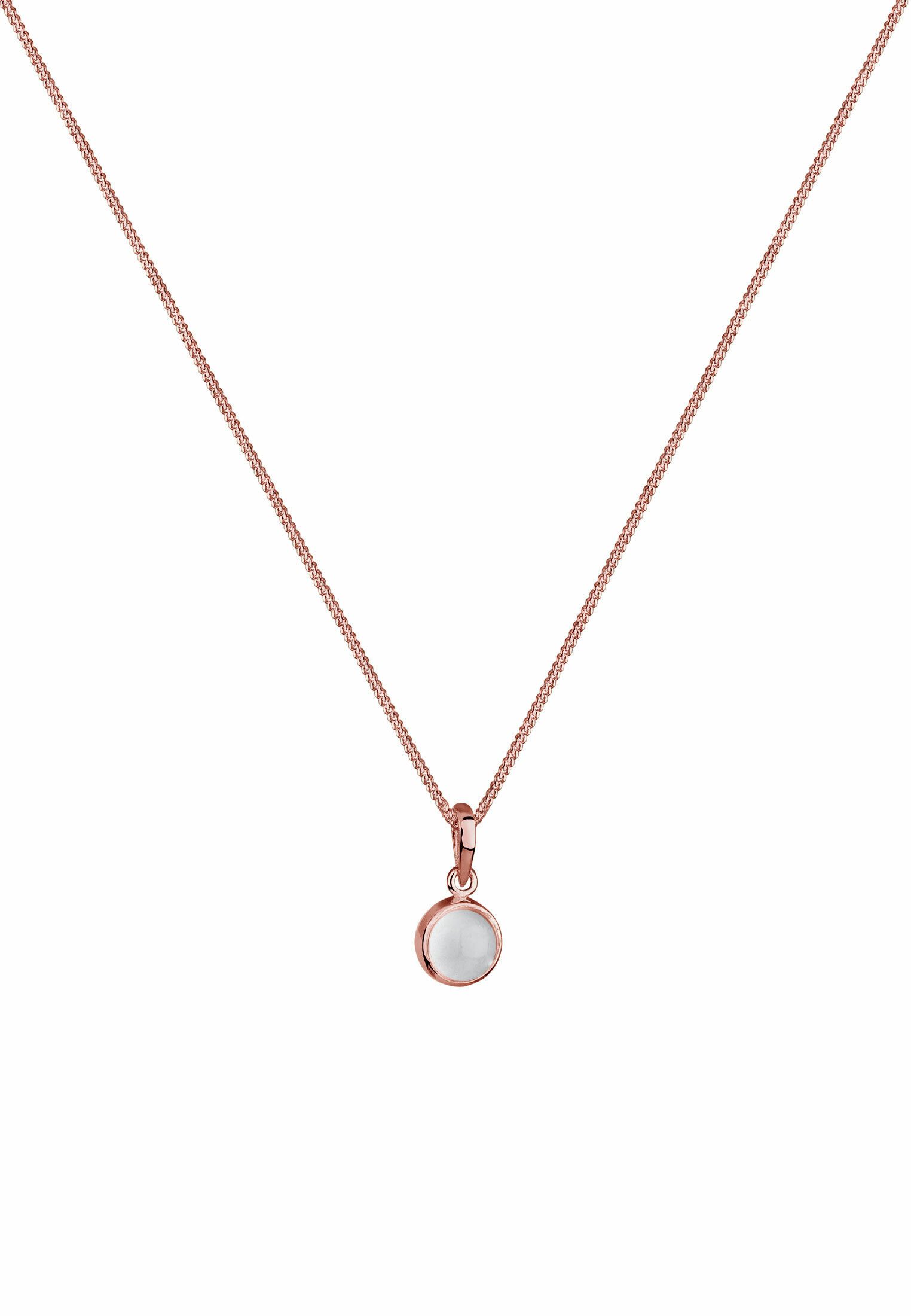 Elli Kette mit Anhänger Klassik Mondstein Edelstein Rund Natur 925 Silber
