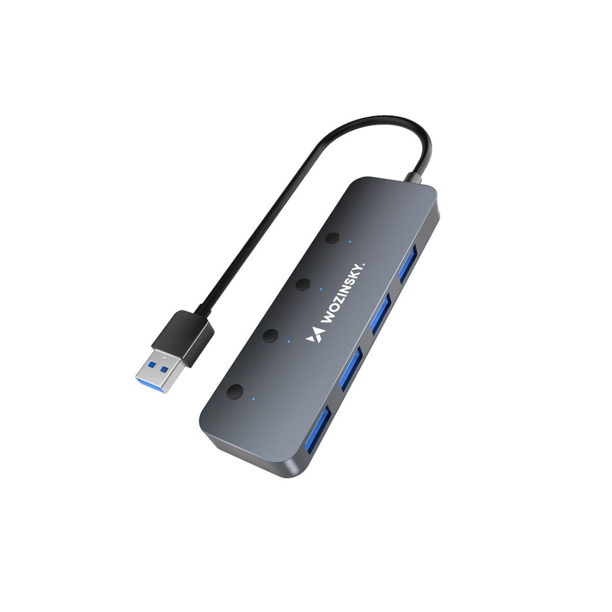 Wozinsky WHS080YSS USB-Adapter USB-A zu USB-A, Micro-USB, 4× USB-A 3.0 Ports mit Schaltern und LED-Anzeige