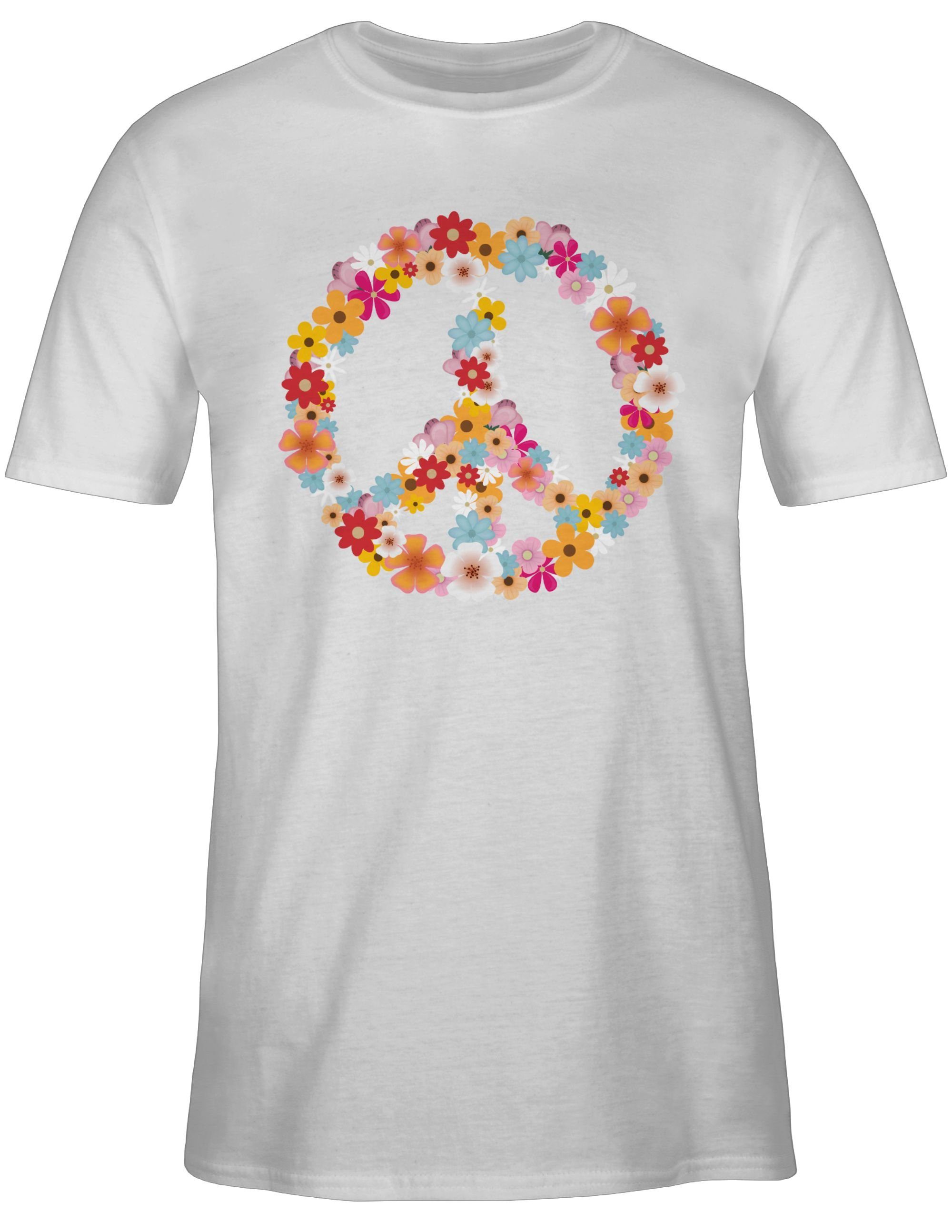 Power Zeichen 70er Statement Friedenszeichen Weiß Flower Peace Sprüche Shirtracer 02 90er Hippie - Peace T-Shirt