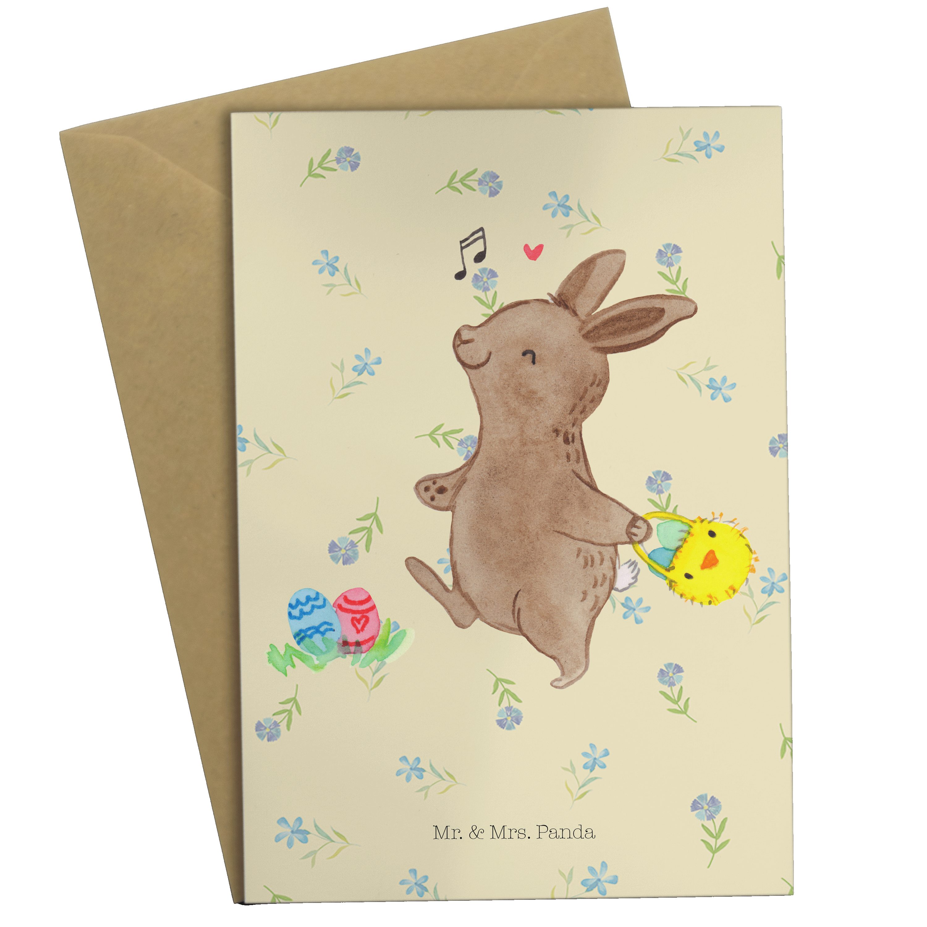 Mr. & Mrs. Panda Grußkarte Hase Eiersuche - Blumig - Geschenk, Geschenk zu Ostern, Klappkarte | Grußkarten