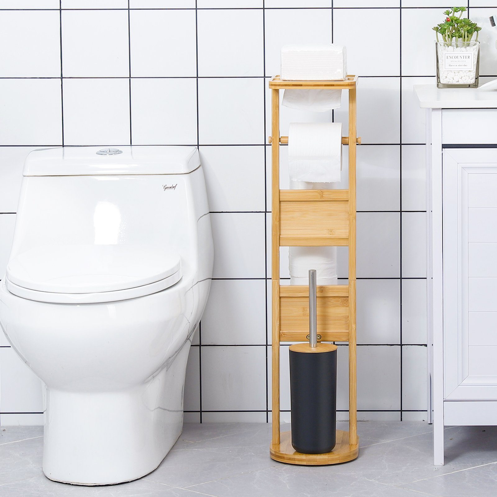 Yorbay WC-Garnitur WC-Garnitur aus WC-Bürstenhalter/Ablage, /Toilettenbürste/Klorollenhalter), WC, Toilette, (mit WC Toilettenpapierhalter Badezimmer Garnitur Stand Toilettenpapierhalter stehend, für Bambus, und