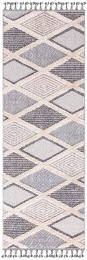 Läufer Valencia 731, Carpet City, rechteckig, Höhe: 20 mm, Boho-Stil, Raute-Muster, 3D-Effekt, mit Fransen, Sisal
