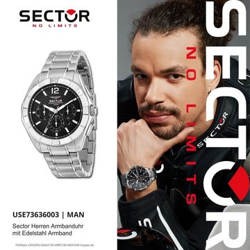 Sector Chronograph Sector Herren Armbanduhr Chrono, Herren Armbanduhr rund, groß (48mm), Edelstahlarmband silber, Fashion