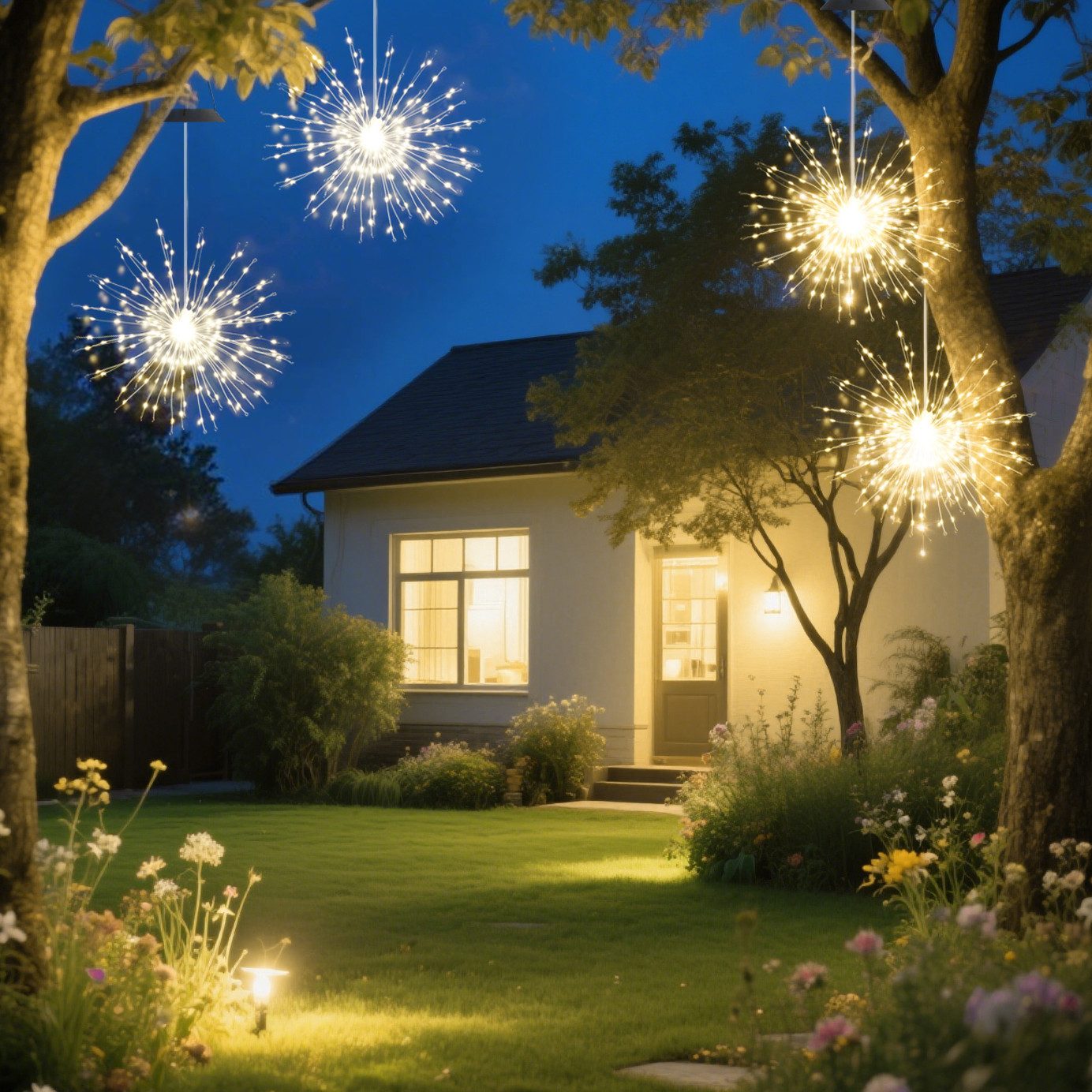LED Solarleuchte 4er Solarleuchte Feuerwerk Lichterkette Solarlichter Warmweiß