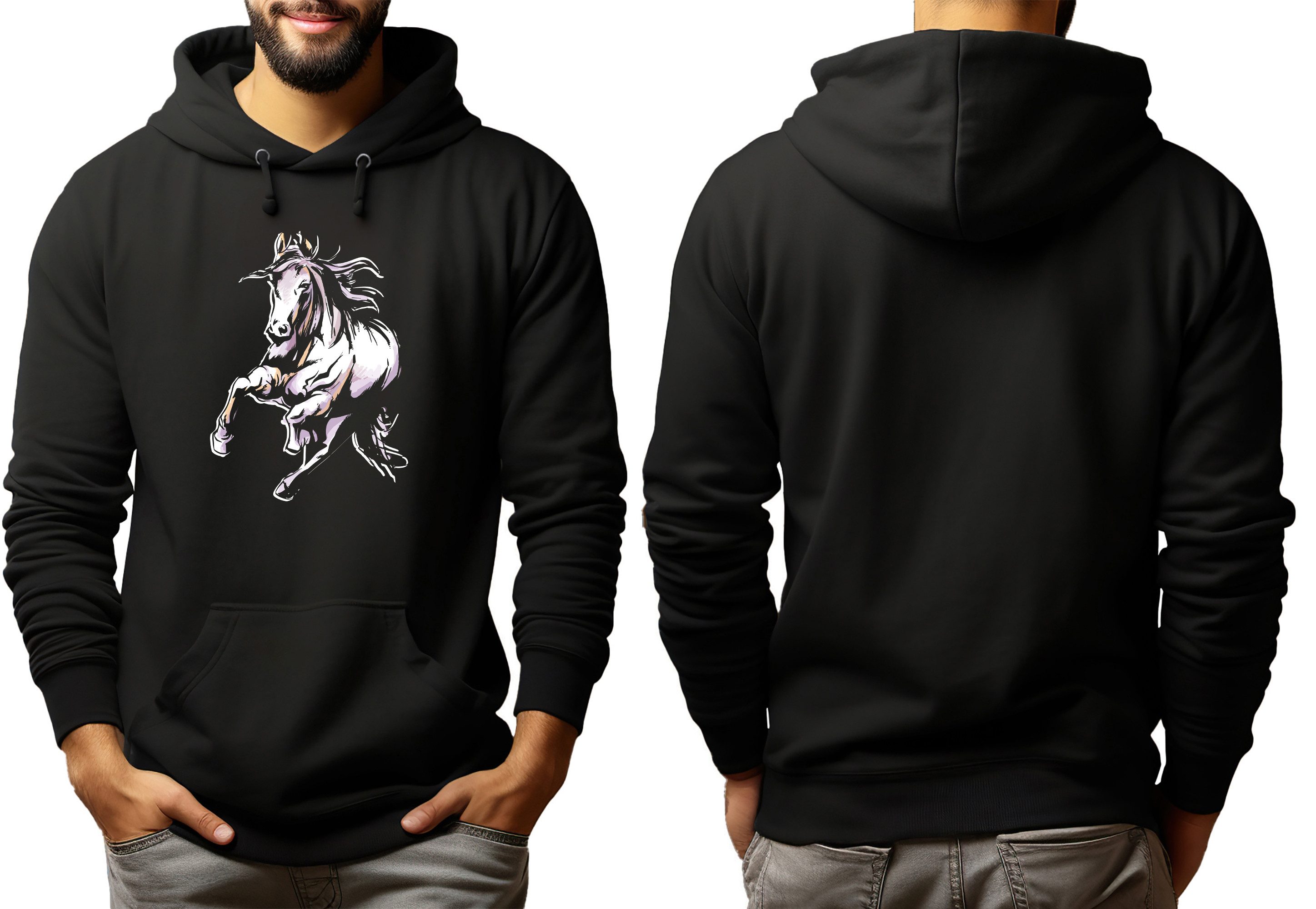 MyDesign24 Hoodie Pferde Kapuzen Pulli - Wildpferd Herren und Damen Kapuzensweater mit Pferde Print i168 – Bild 5 von 5