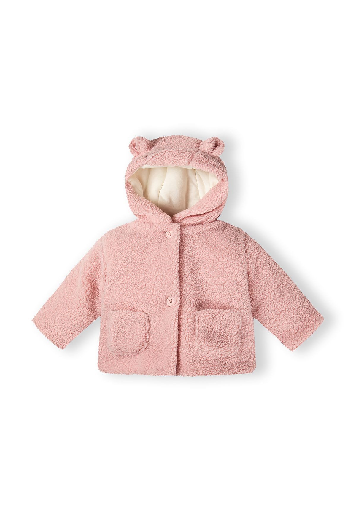 MINOTI Fellimitatjacke Teddy-Babyjacke mit Kapuze und Knöpfen (0-24m) kuschelig