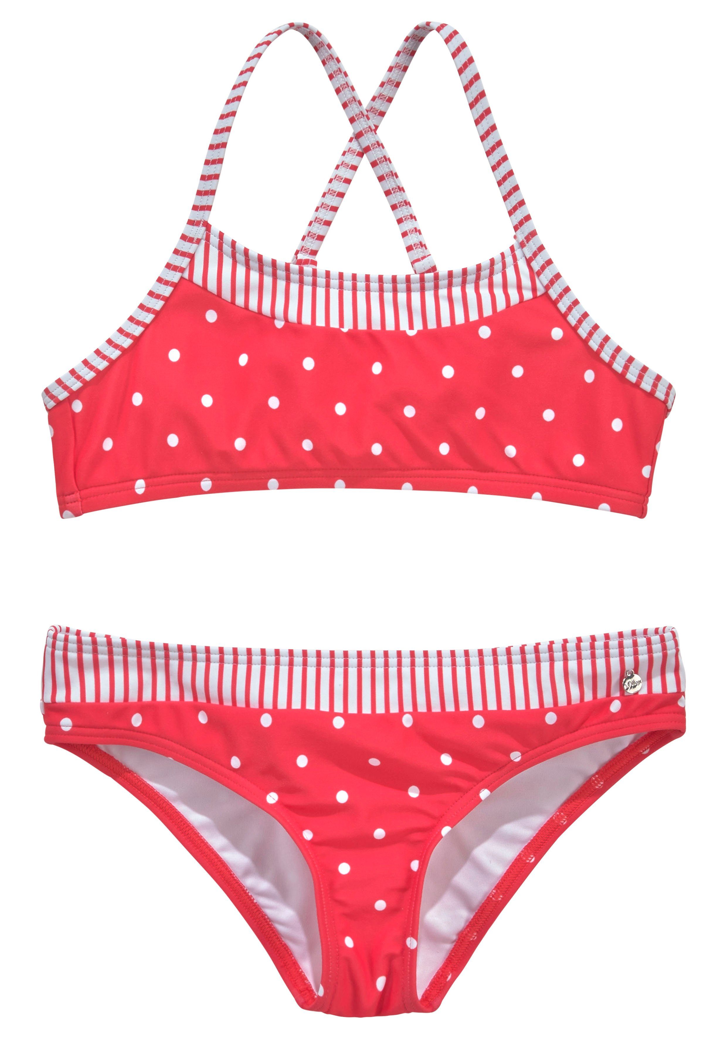 s.Oliver Bustier-Bikini Audrey Kids im Punkte-Streifen-Mix rot-weiß | Bustier-Bikinis