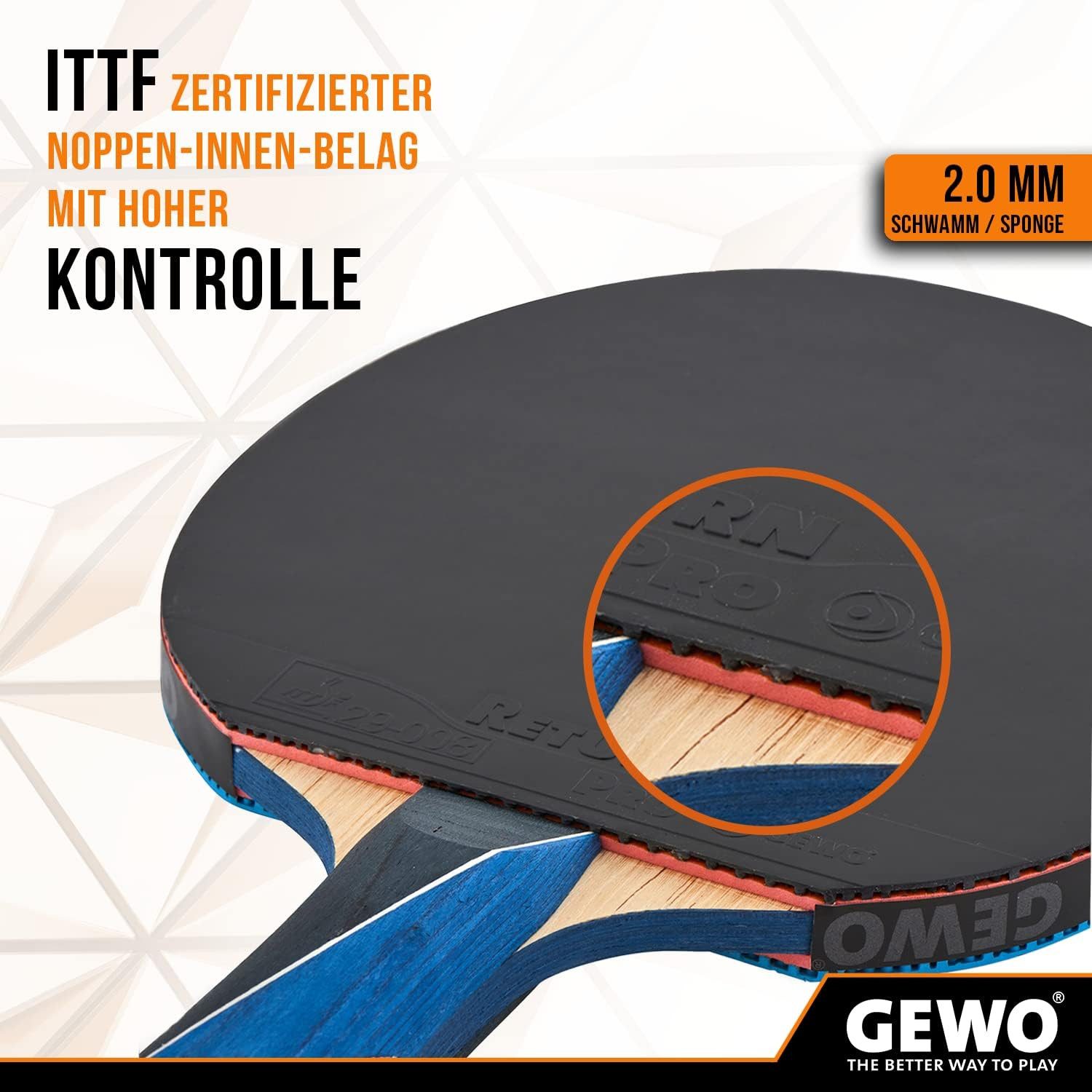 Gewo Tischtennisschläger PS Blast Carbon Pro - Wettkampfniveau - ITTF Belag 2,0 mm - konkav