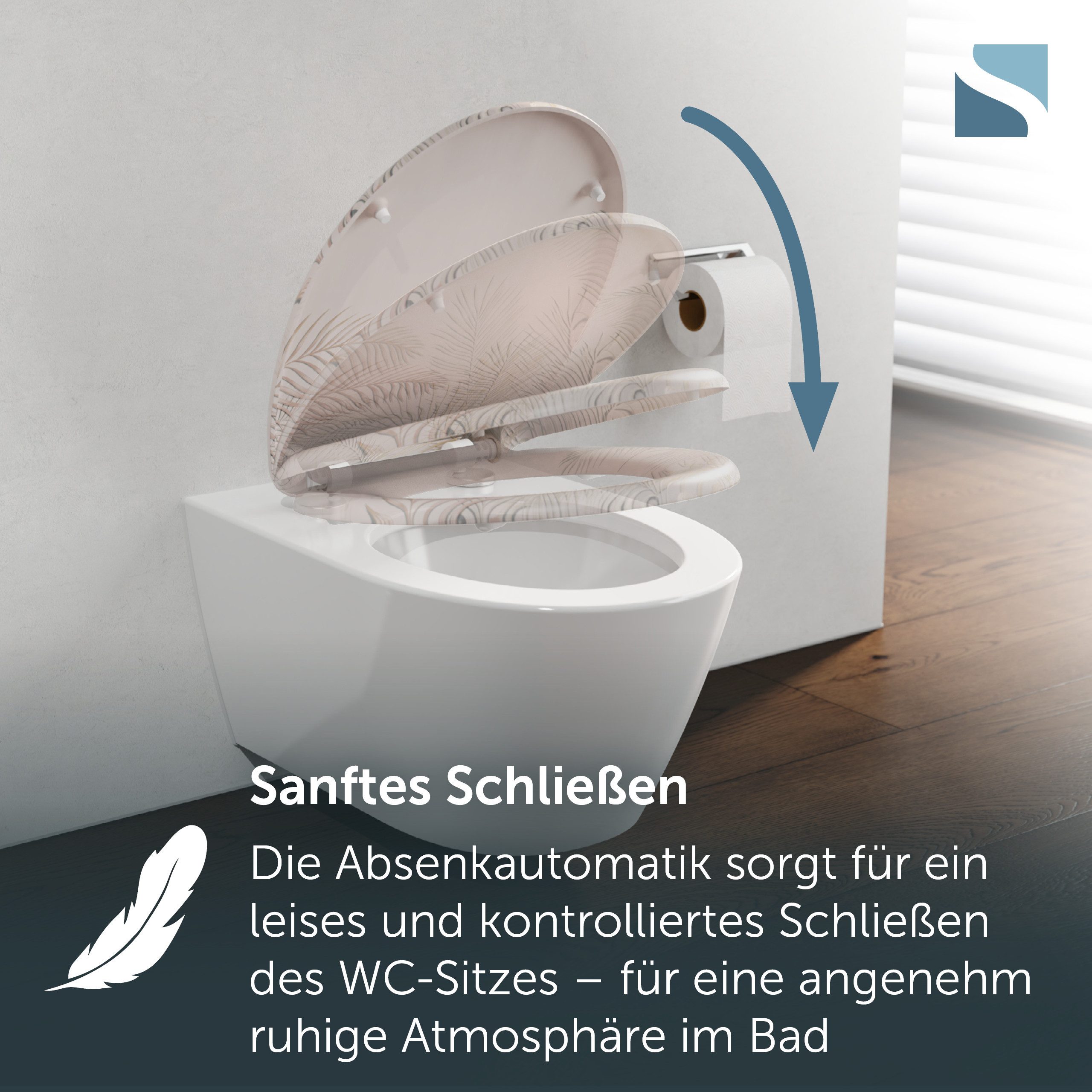 Schütte WC-Sitz PALM LEAVES, Toilettendeckel, Absenkautomatik, Schnellverschluss, O-Form, bis 175kg
