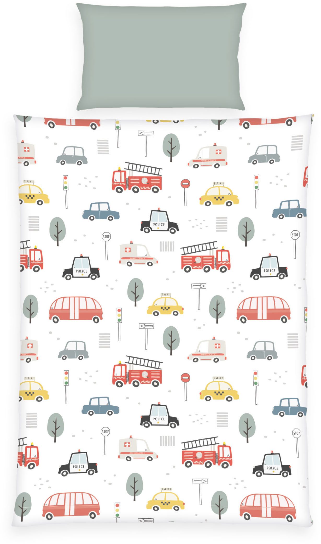 Baby Best Wendebettwäsche babybest Fahrzeuge, Flanell, 2 teilig, mit niedlichem Allover-Print