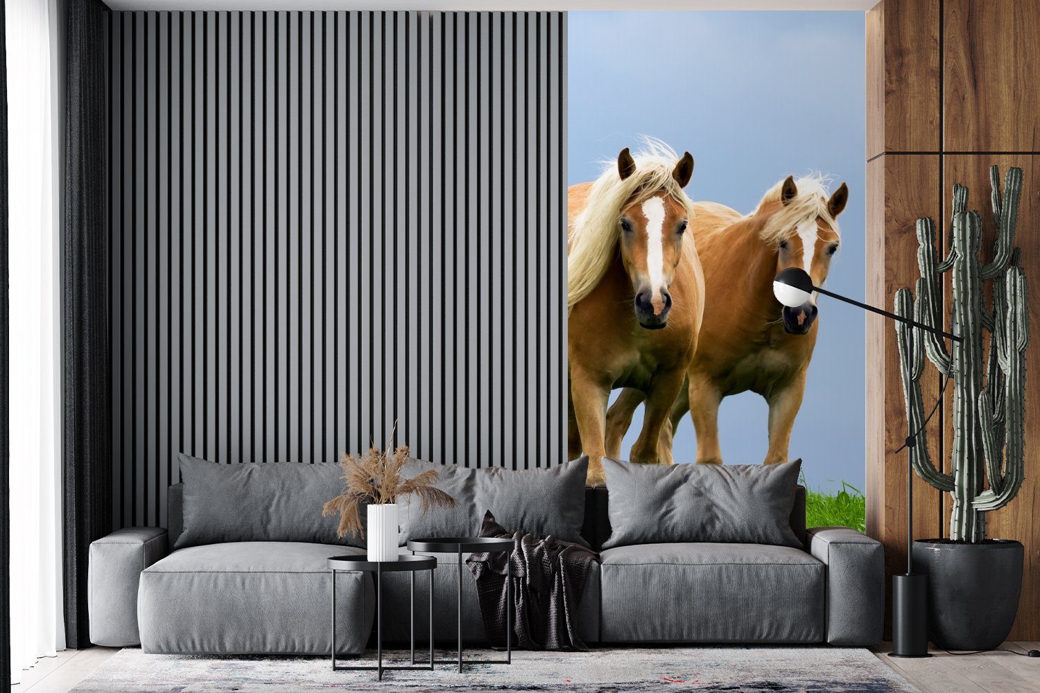 MuchoWow Fototapete (2 St), Küche, Vliestapete Luft, Wohnzimmer - bedruckt, Fototapete Matt, - Schlafzimmer Gras für Pferde