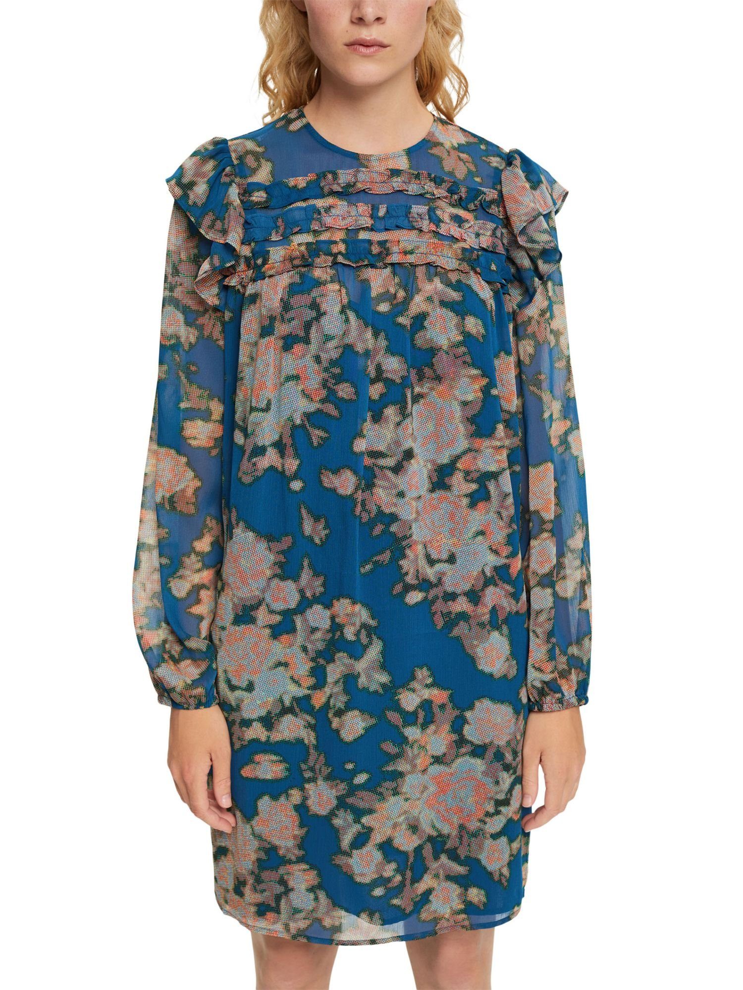by Midikleid edc BLUE Chiffon-Kleid Esprit TEAL Muster mit