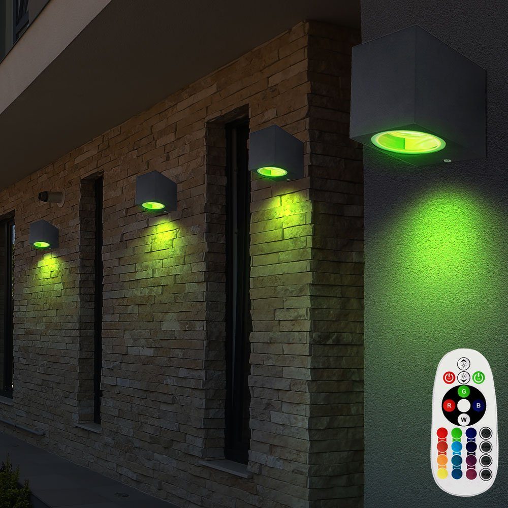 LED Außen Wand Strahler Haus Tür Beleuchtung RGB Fernbedienung ALU Lampe dimmbar 