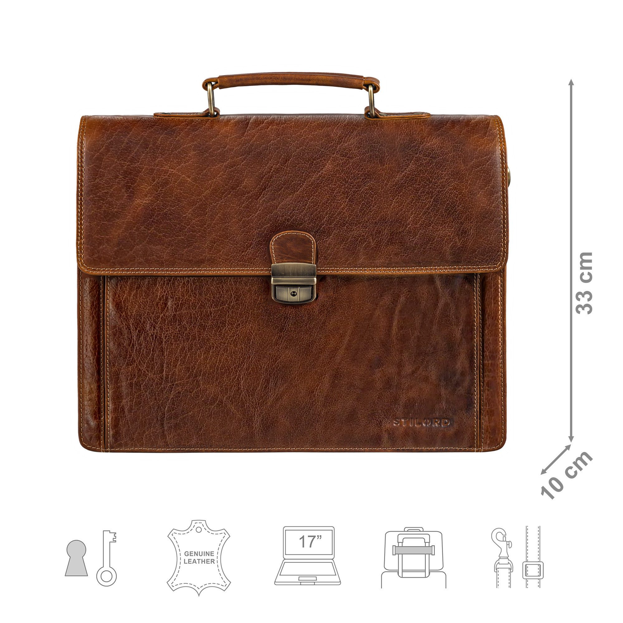 STILORD Laptoptasche "Stanley" Aktentasche Herren Leder mit Schloss für Laptop bis 17 Zoll