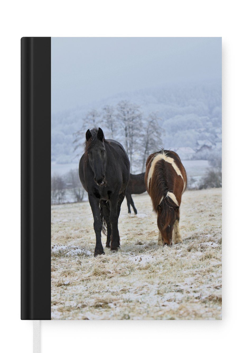 MuchoWow Notizbuch Pferde - Schnee - Weiß, Journal, Merkzettel, Tagebuch, Notizheft, A5, 98 Seiten, Haushaltsbuch