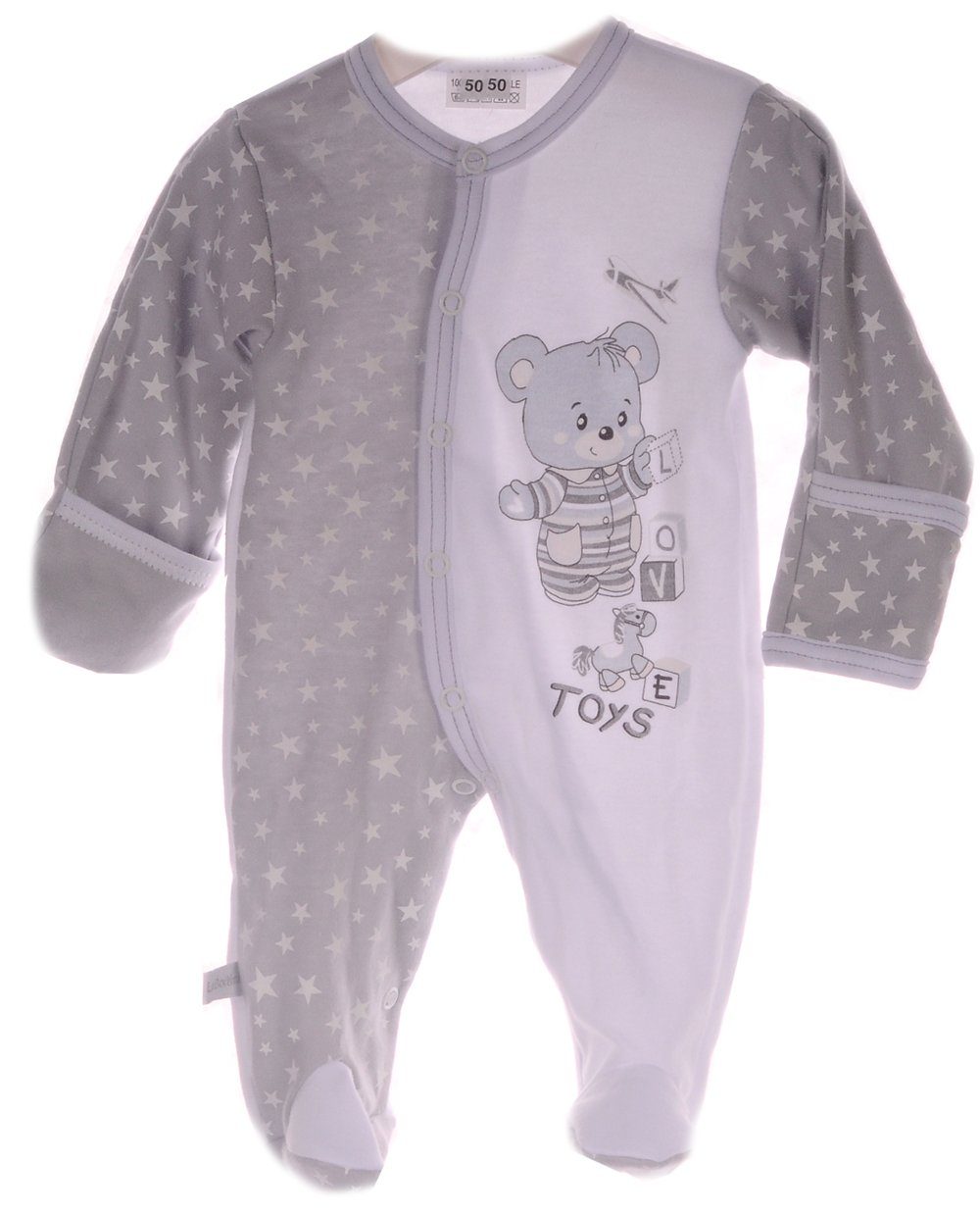 Strampler Schlafstrampler Baby Schlafoverall Overall in Grau mit Bärchen