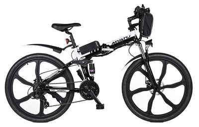Myatu E-Bike 26 Zoll E-Mountainbike aus Aluminium, Klapprad mit 36V 10.4AH Batterie, 21 Gang Shimano, Kettenschaltung, Heckmotor, 375,00 Wh Batterie, (Set)