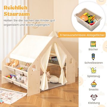 COSTWAY Spielzelt (6-tlg) 6 in 1 Kindersitzgruppe Spielhaus mit 6 Aufbewahrungsbox, Holz